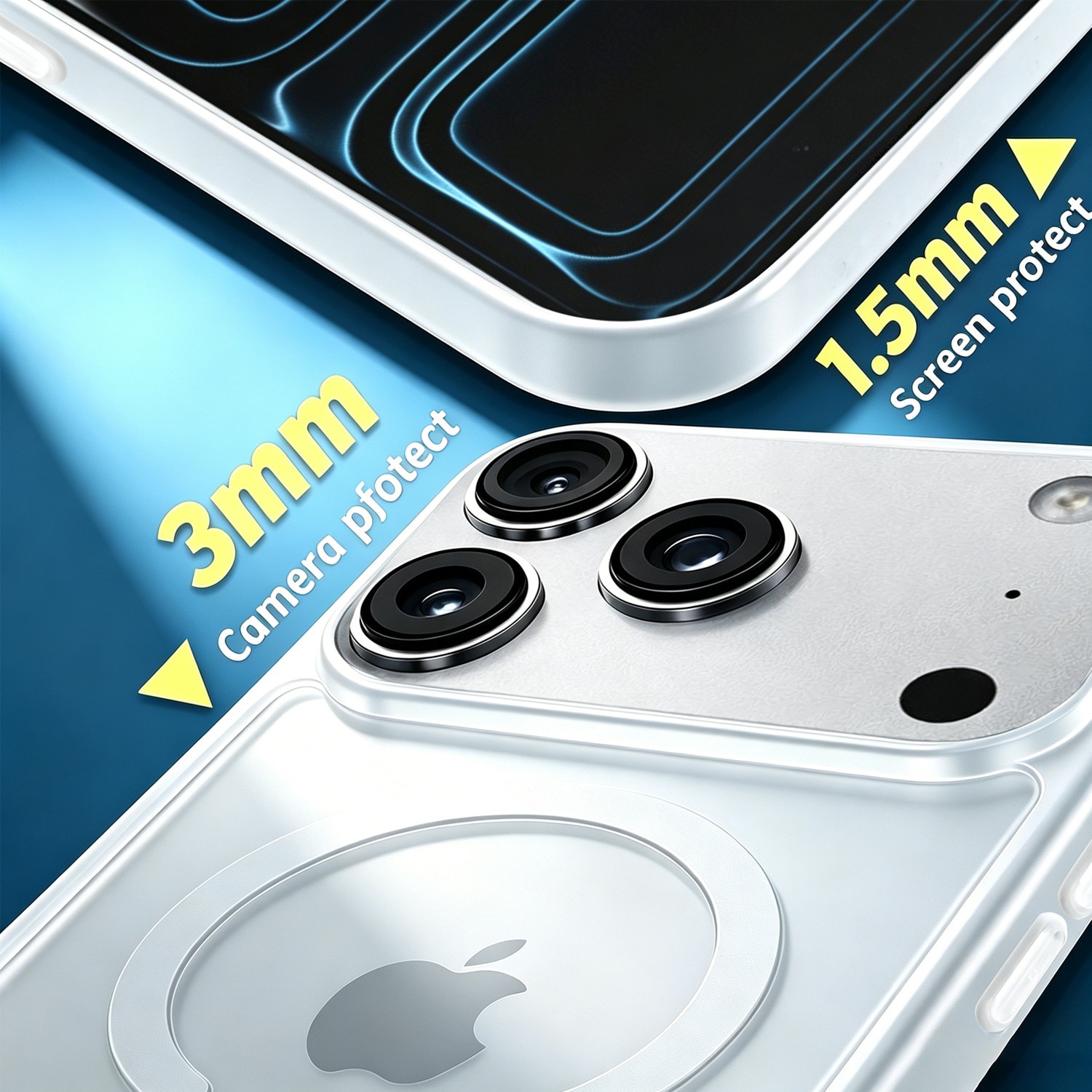 Husa compatibila cu iPhone 17 Pro cu 2 bucati protectie ecran din sticla temperata si 2 bucati protectie camera, husa moale TPU MagSafe Alb mat