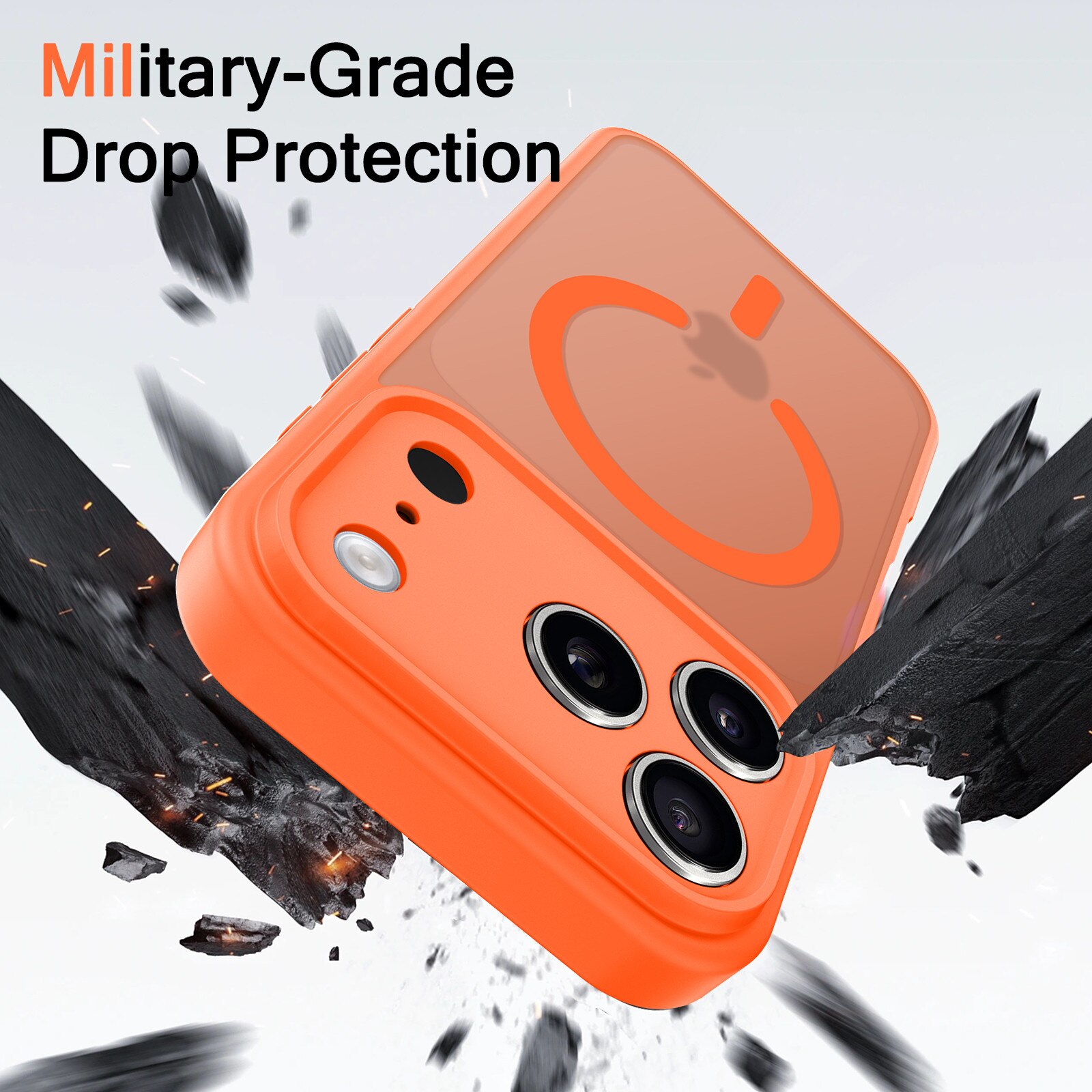 Husa compatibila cu iPhone 17 Pro cu 3 folii de protectie din sticla temperata, husa moale TPU MagSafe (Portocaliu)