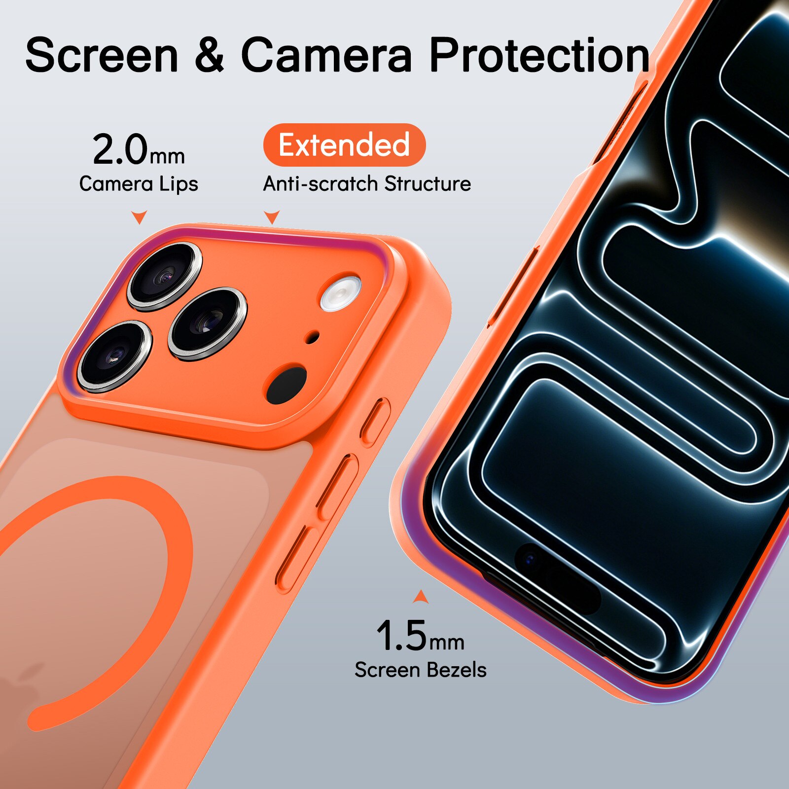Husa compatibila cu iPhone 17 Pro cu 3 folii de protectie din sticla temperata, husa moale TPU MagSafe (Portocaliu)