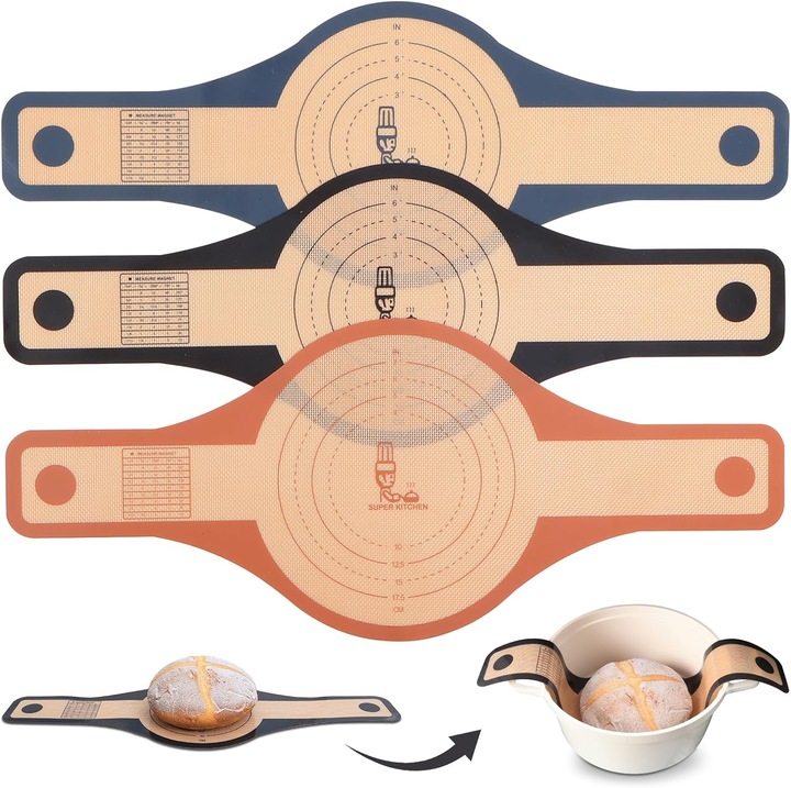 Set 3 Matrițe Silicon Copt Pâine, Folksy Super Kitchen, 24cm & 21cm, Antiaderente, Multicolor