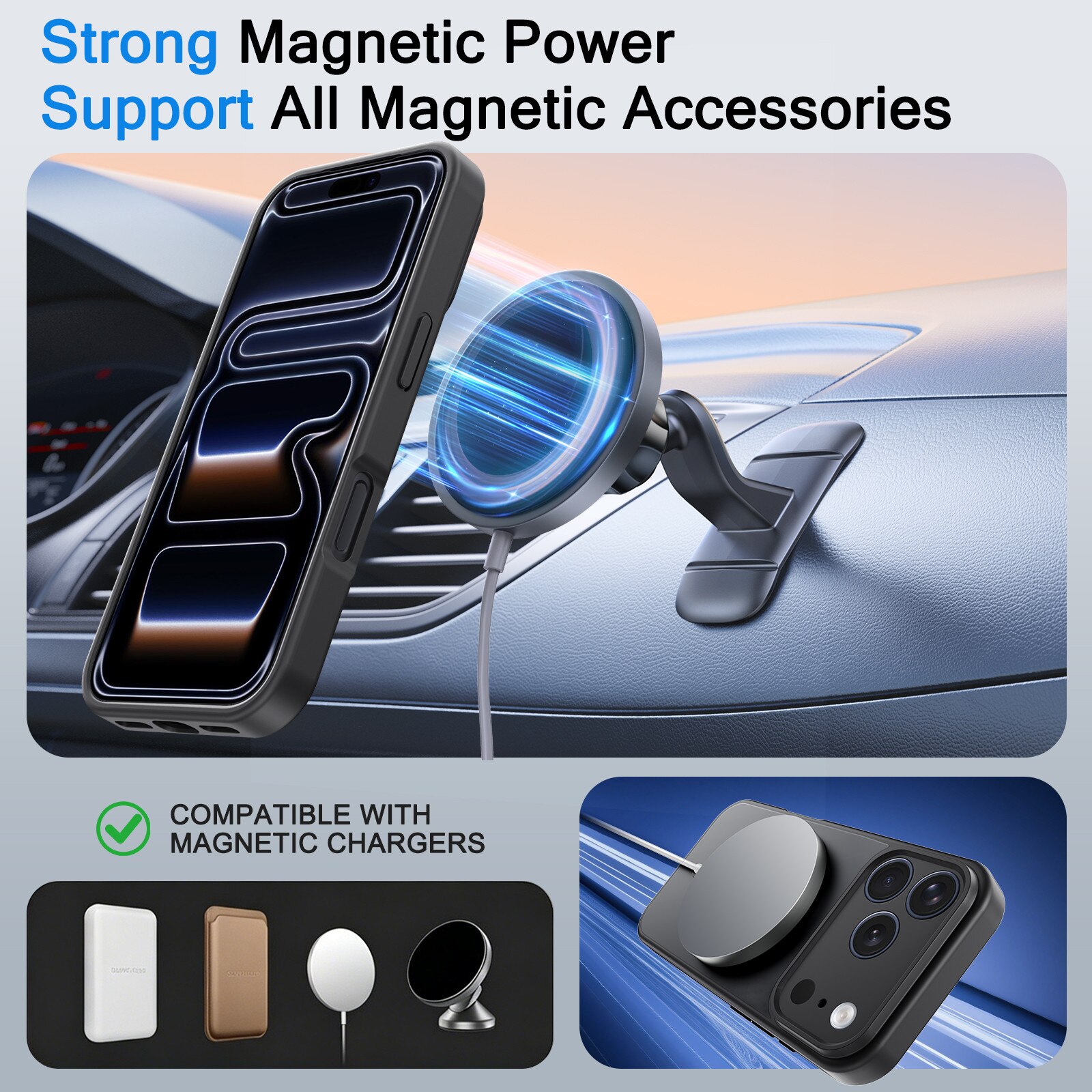 Husa compatibila cu iPhone 17 Pro cu 3 folii de protectie din sticla temperata, husa moale TPU MagSafe (Negru)