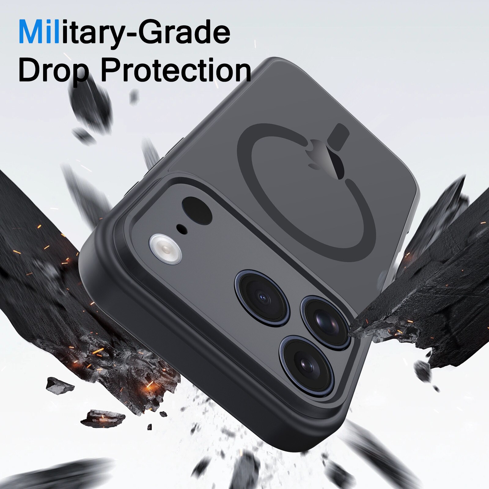 Husa compatibila cu iPhone 17 Pro cu 3 folii de protectie din sticla temperata, husa moale TPU MagSafe (Negru)