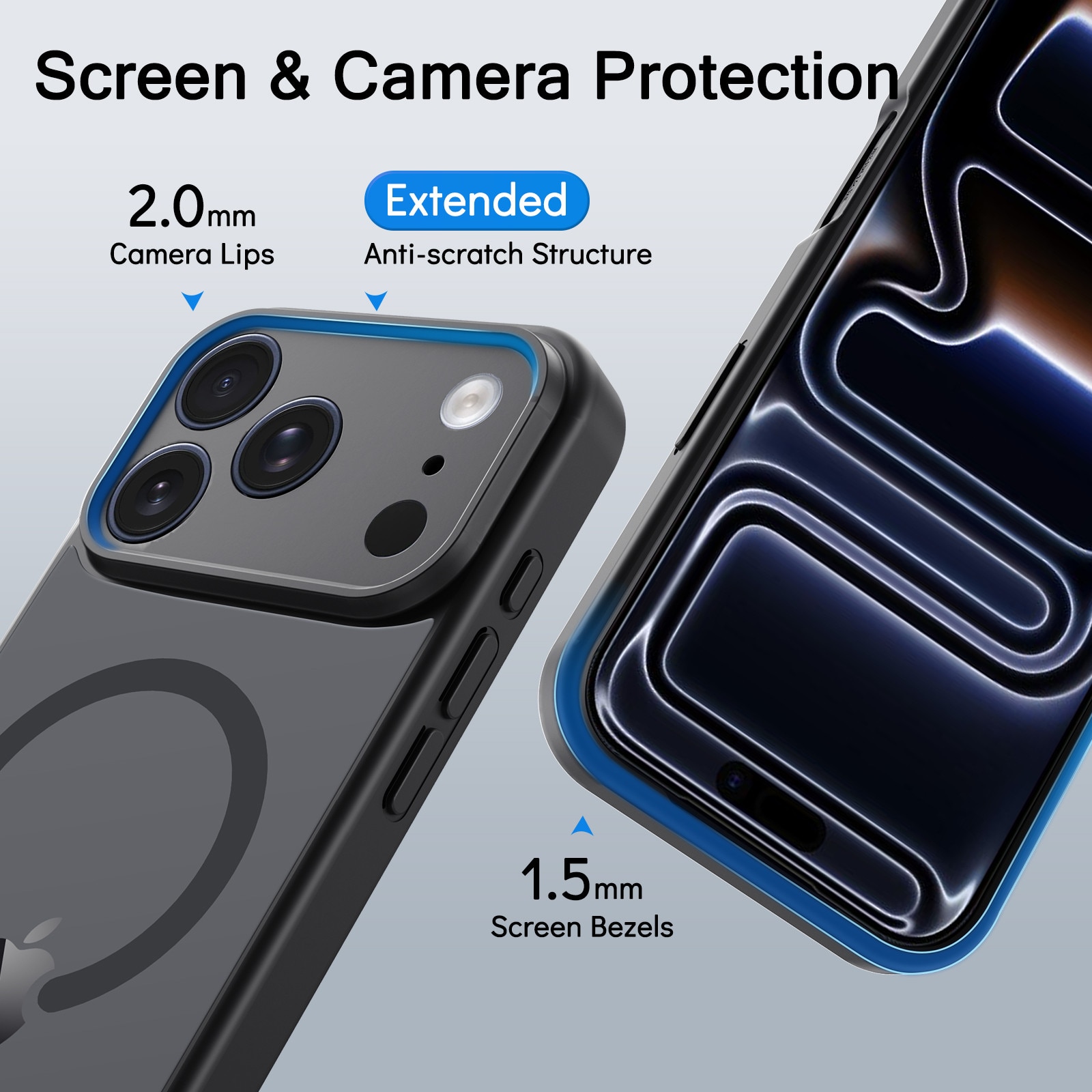 Husa compatibila cu iPhone 17 Pro cu 3 folii de protectie din sticla temperata, husa moale TPU MagSafe (Negru)