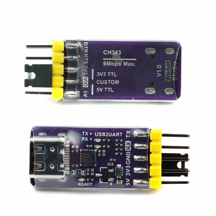 Modul convertor USB-UART TTL Elektroweb CH343P, suport 1.8V-5V, USB-C, 30x18mm