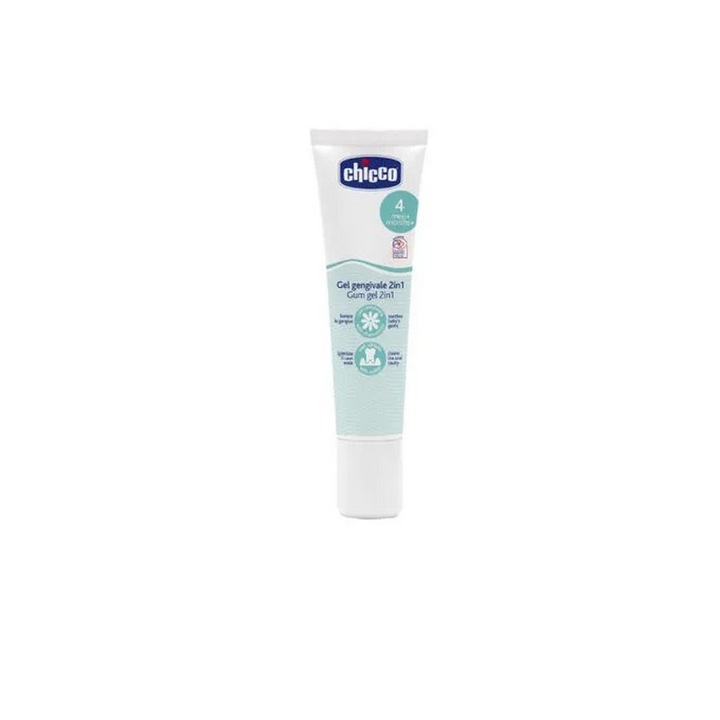 Gel gingival 2 in 1 de calmare si curatare a gingiilor bebelusilor, Chicco 913771, Alb 3-6 luni