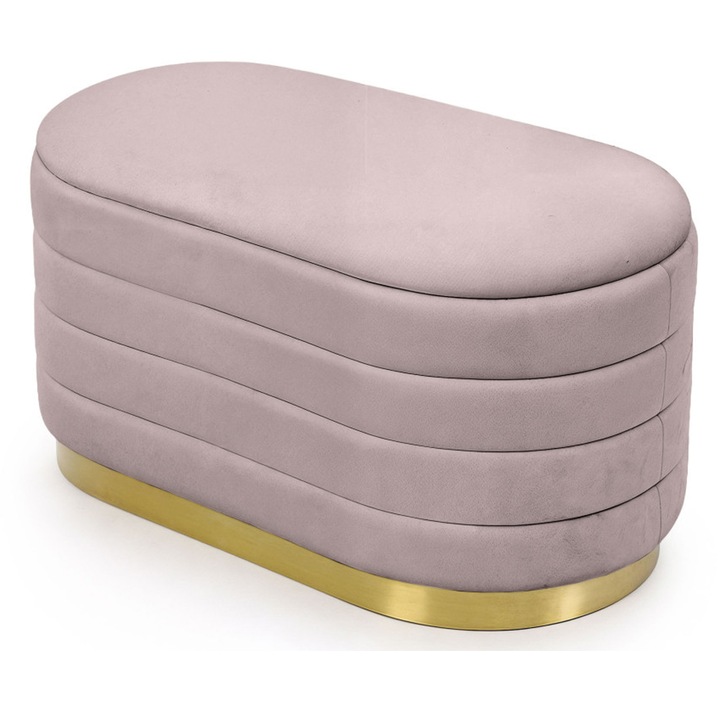Bancheta tip puf cu depozitare, tapiterie velur, 80x42x42 cm, roz pudrat