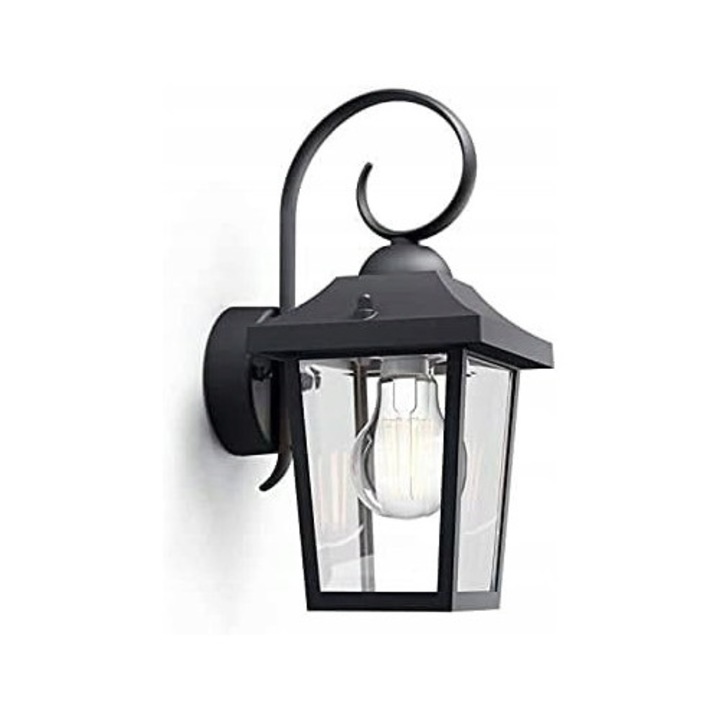 Kültéri falikar, 17x13x29cm, fekete, vízálló, 60W, E27