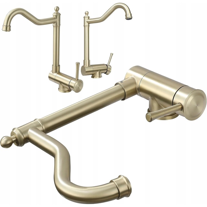 Retro összecsukható konyhai csaptelep, arany színű, 6,5 cm, rozsdamentes acélból, 360°-ban forgatható