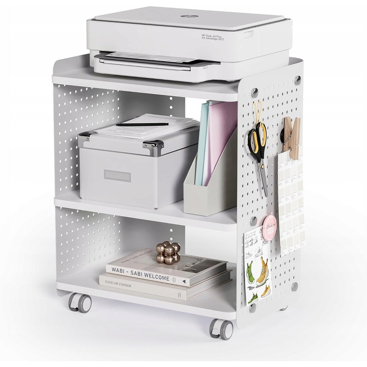 Comoda FENG, suport imprimanta, 3 niveluri, alb, 45x34x53cm