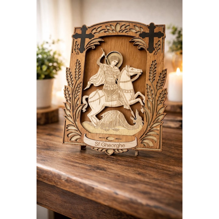 Icoana lemn ortodoxa Sfantul Gheorghe