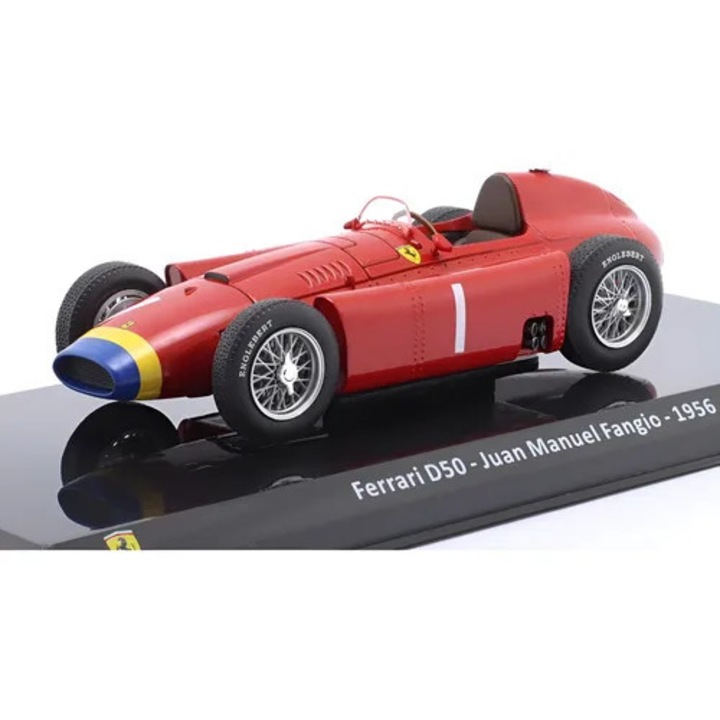 Macheta Formula 1 Ferrari D50 Juan Manuel Fangio 1956 #1 cu vitrina - 1/24 Altaya