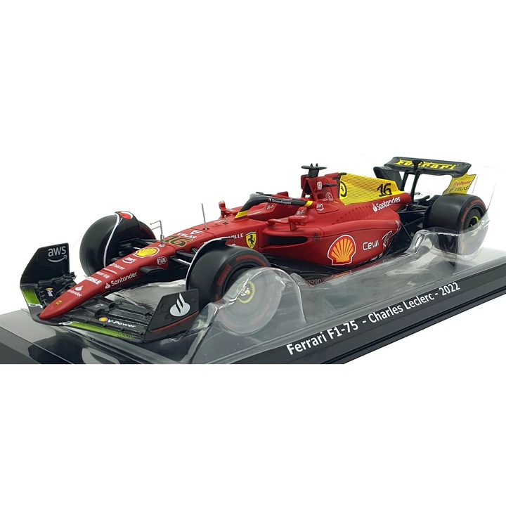 Macheta Formula 1 Ferrari F1-75 Charles Leclerc 2022 #16 cu vitrina - 1/24 Altaya