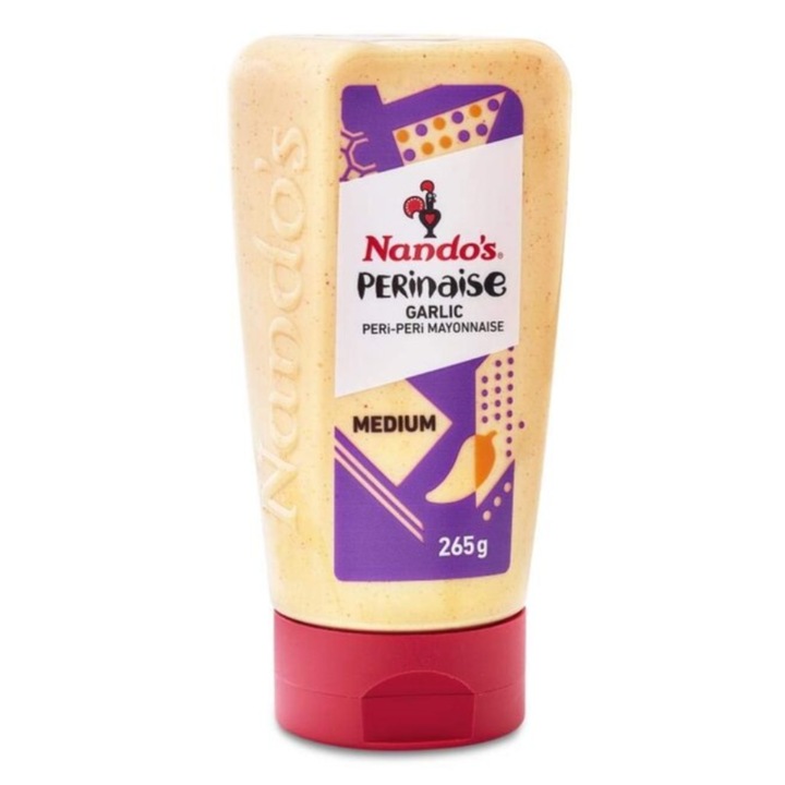 Sos Usturoi Garlic Perinaise Nando's 256g, combinat cu sos Peri-Peri, textura fina, usor picant