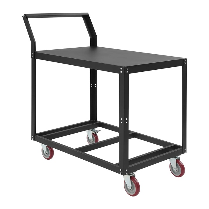 Masa de lucru dreptunghiulara, otel Q235, neagra, 89, 92x59, 94x106, 43cm, mobilitate cu 4 roti