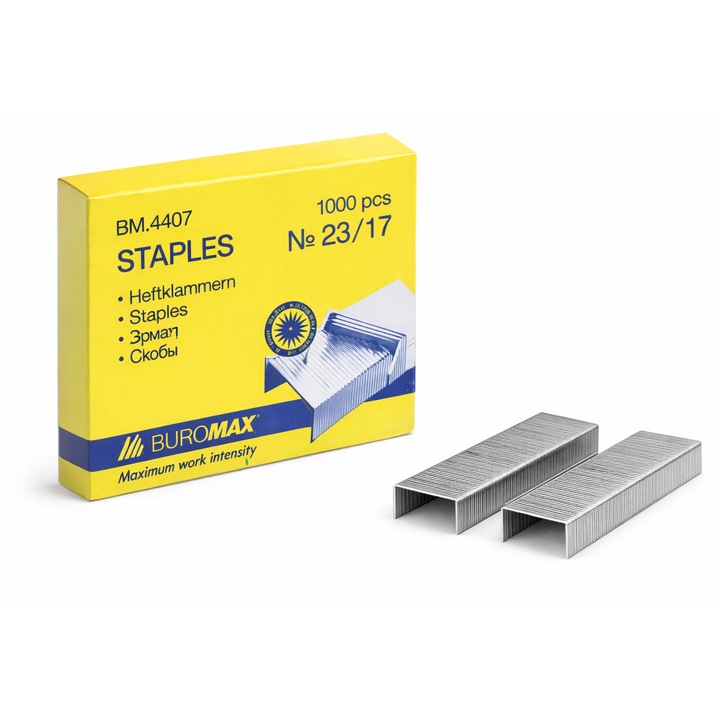 Телчета Buromax № 23/17, 1000 броя, за дебели документи, интензивна употреба