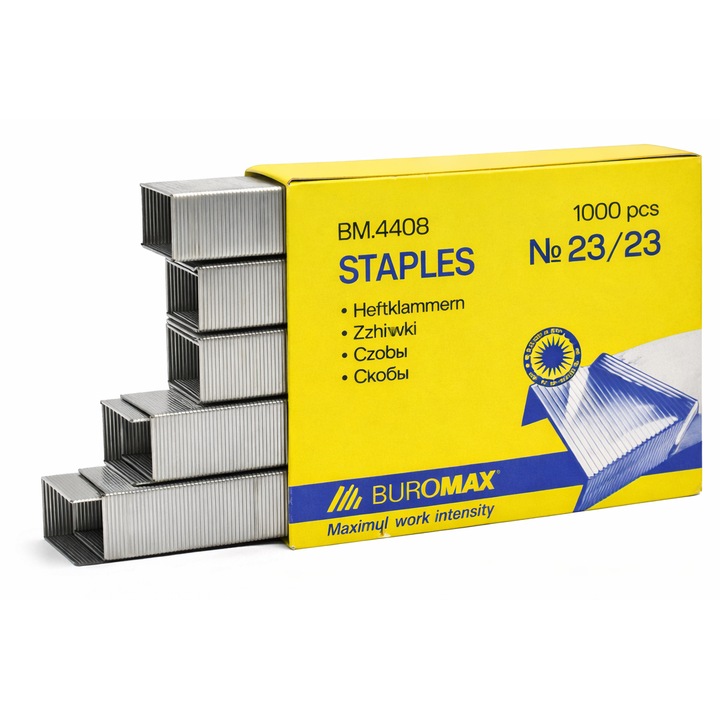 Капси за телбод Buromax N 23/23, комплект 1000 броя, метални, за дебели документи