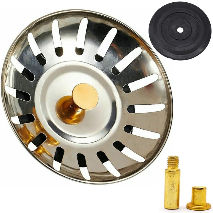 Sita metalica pentru chiuveta cu dop si cos mare din inox