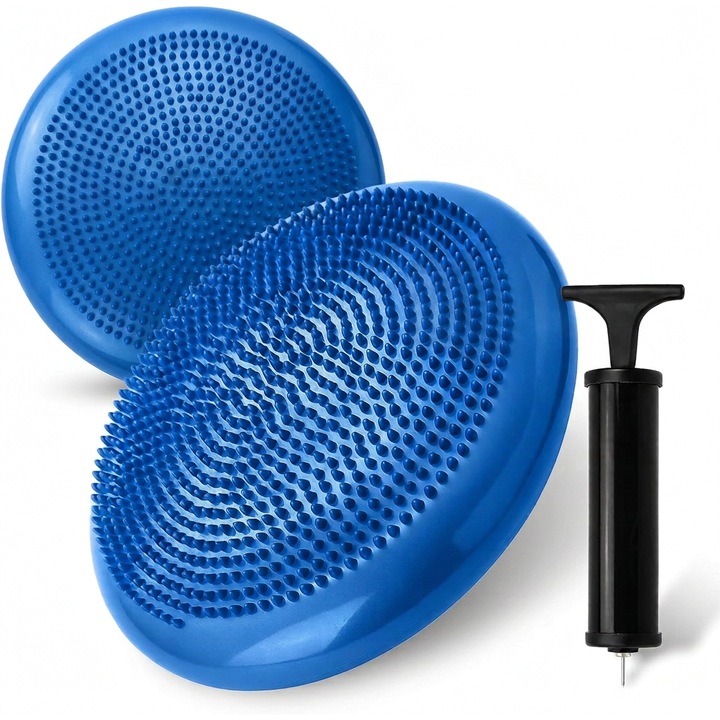 Perna de echilibru si masaj cu pompa inclusa, perna ortopedica pentru scaun birou, disc balans pentru fitness recuperare si corectarea posturii, 32 cm, albastru