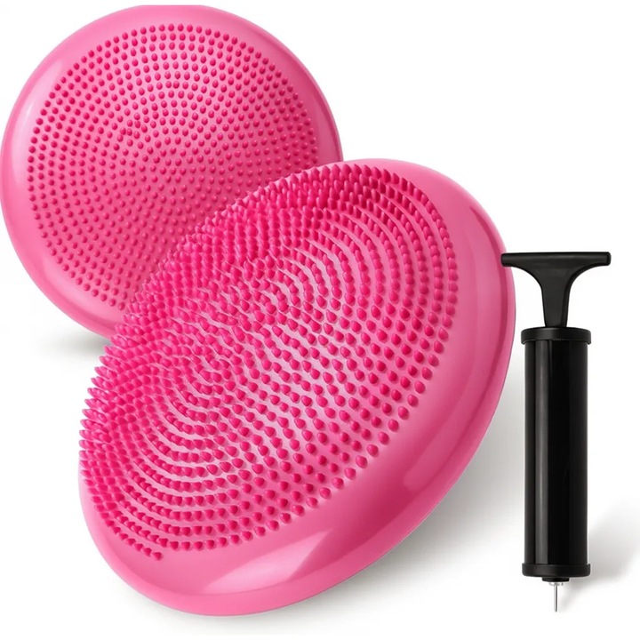 Perna de echilibru si masaj cu pompa inclusa, perna ortopedica pentru scaun birou, disc balans pentru fitness recuperare si corectarea posturii, 32 cm, roz