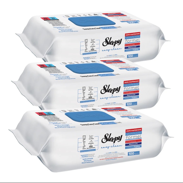 Set 3 x Servetele Umede Multisuprafete Sleepy Easy Clean Bleach Additive, 300 bucati