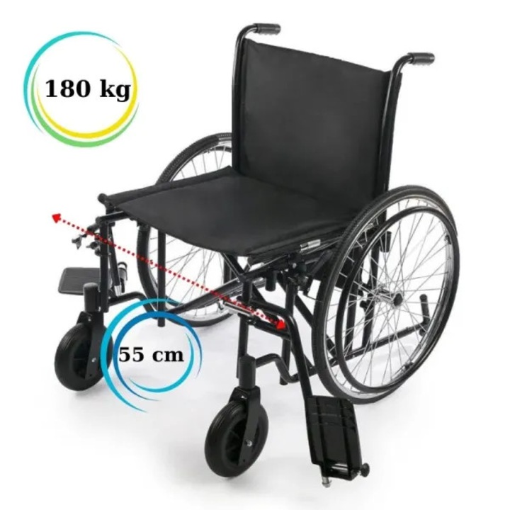 Scaun cu rotile universal pentru persoane supraponderale pana la 180 kg, Steelman XL, dimensiune 55 cm, Golden Protect