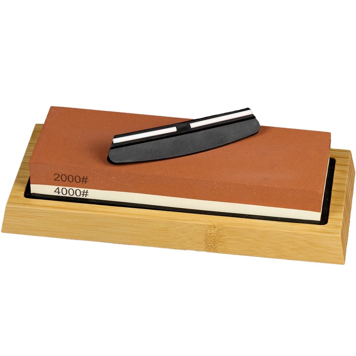 Piatra de ascutit cu baza din bambus si ghidaj unghiular - 2000 / 4000