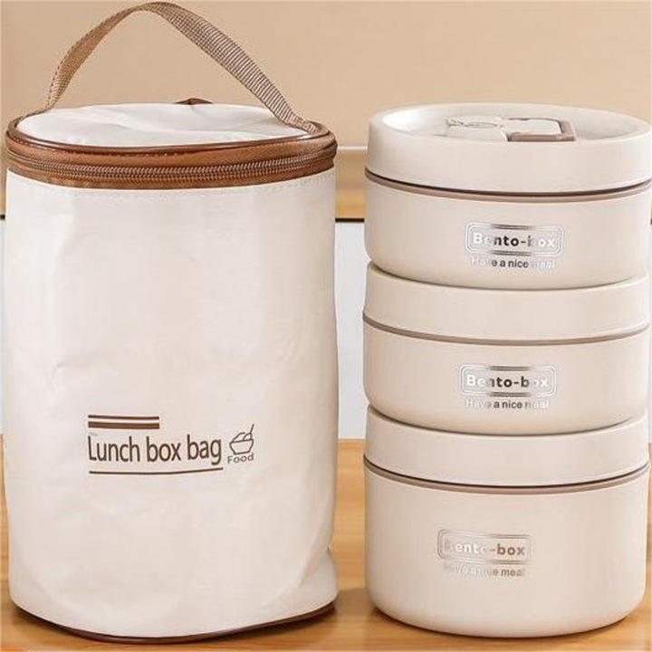 Set de recipiente pentru pranz cu borseta - Bej
