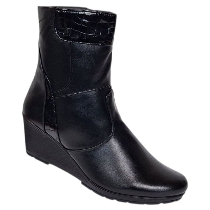 Ghete dama negre din piele naturala cu fermoar imblanite 200780, Negru, 41