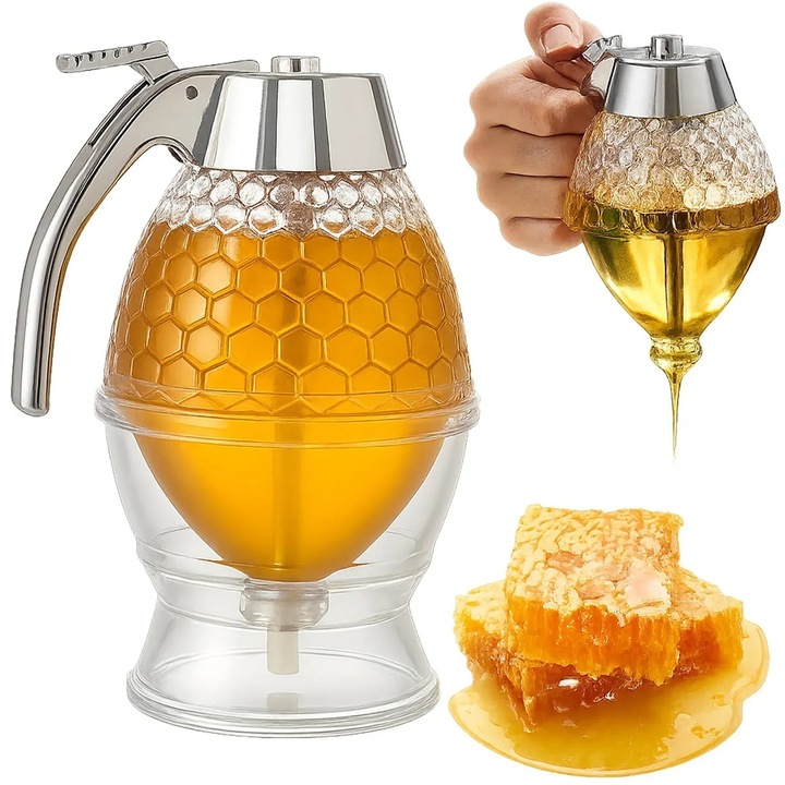 Dozator pentru miere Hurt, plastic, transparent, 200 ml, 14x7 cm