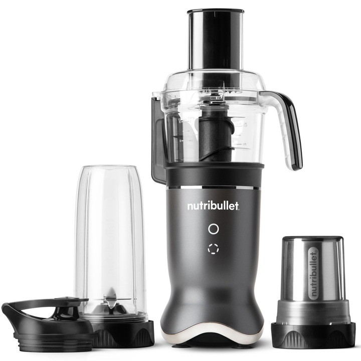 Blender nutribullet Ultra Plus+ NB1224DG, 1200 W, 1 viteza si functie Pulse, cupa 946 ml, procesor alimente 450 ml, rasnita cafea si condimente, gri.