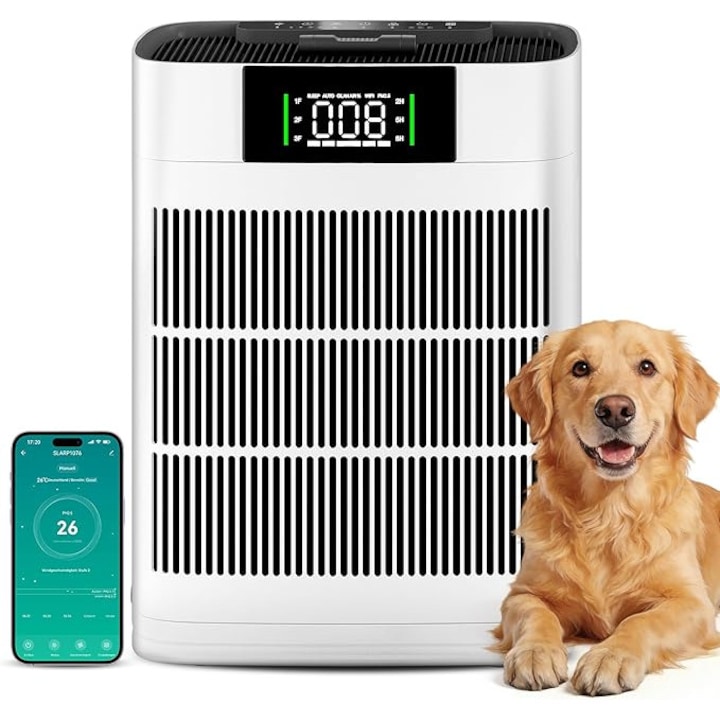 Purificator de aer Clean Air Optima CA-503T Compact Smart cu filtru HEPA H13, UV-LED si ionizator, silentios, 10 dB, pentru incaperi pana la 30 m², negru/gri