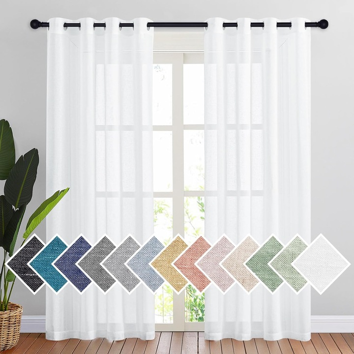 Perdele semitransparente cu inele Pony Dance, alb, 160x140cm, set de 2