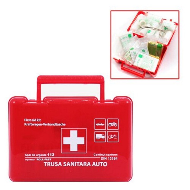 Trusă medicală de prim ajutor Roll Fast, roșie, 5 ani valabilitate, 25x17x8cm