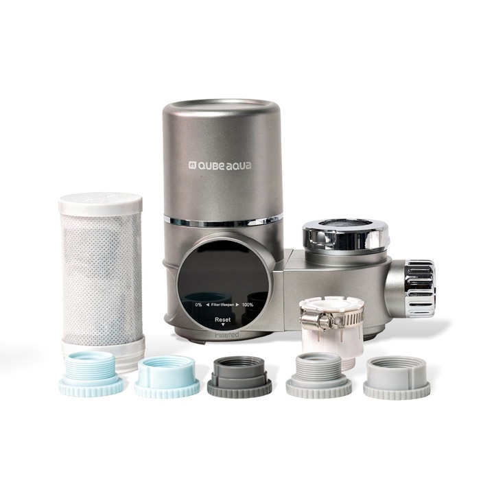 Purificator de apă AQUA QUBE, filtru cu afișaj digital, carbune activ, argintiu, 1000 L