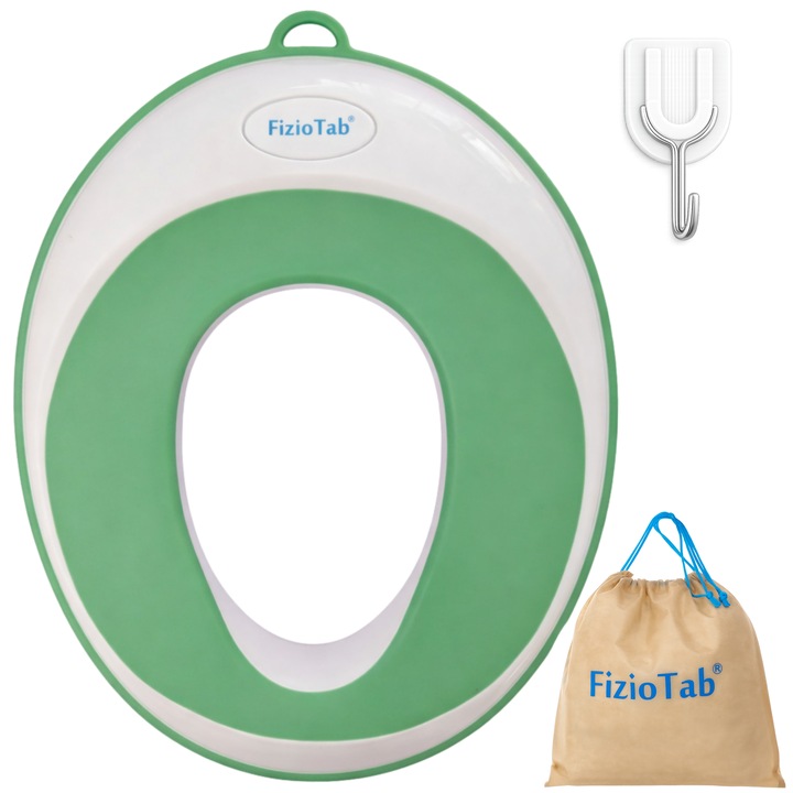 Reductor WC Copii FizioTab, portabil, antialunecare, alb/verde menta, 34.5x28.5x6.6cm