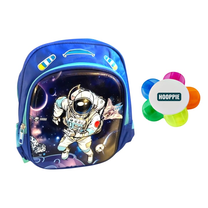 Раница за предучилищна възраст, 3D модел дете астронавт, 32x25 см, водоустойчива, устойчива на износване, 1 основно отделение, 2 странични джоба с мини флумастер 10 см, 5 флуоресцентни маркера, ABS