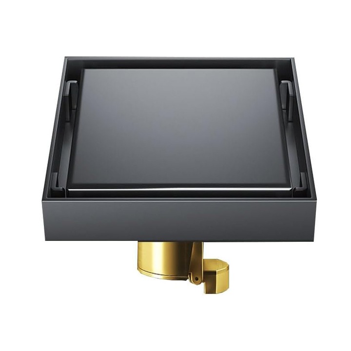 Sistem de scurgere podea, inox, miez alama, gri grafit, 10x10cm