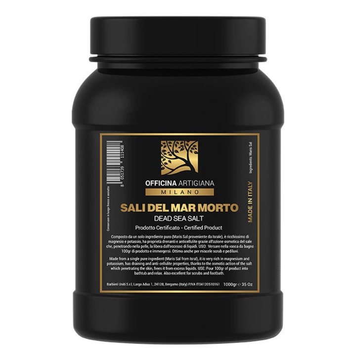 Sare de baie Officina Artigiana, Marea Moartă, 1kg, unisex, proprietăți drenante, detoxifiere