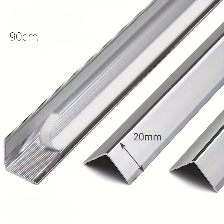 Protector colt perete Argintiu, aluminiu autoadeziv, set 3 bucati x 90 cm, dimensiune 20x20 mm