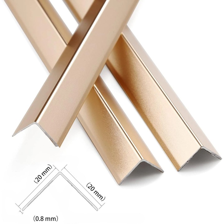 Protector Colt Perete Auriu 20x20mm latime, Aluminiu Anticoroziv, Autoadeziv, Set 3x90cm lungime - MaffStuff®