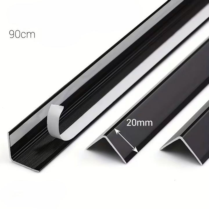 Protector colt perete, Enzoria, aluminiu, negru, set 3 bucati x 90 cm, dimensiune 20x20 mm