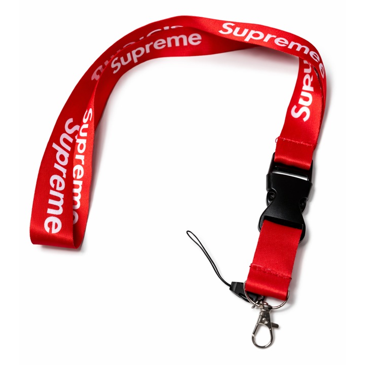 Breloc tip Lanyard Supreme, curea textila rezistenta, catarama detasabila, carabina metalica, multicolor