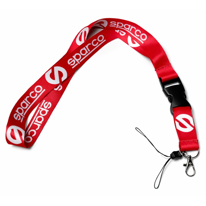 Breloc Lanyard Sparco, curea textila rezistenta, catarama detasabila, carabina metalica, design sport, diverse modele