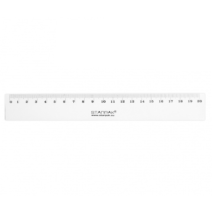 Starpak 20 cm-es átlátszó műanyag vonalzó, centiméter és milliméter beosztással, 3+ gyermekeknek