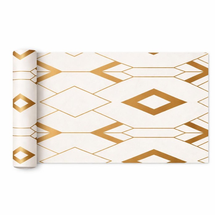 Rola Tapet Autoadeziv 3D Geometric Alb Auriu, PVC 2mm, 300x120 cm, Rezistent la Apa, Lavabil, ZMR