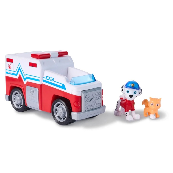 Set figurine Paw Patrol, Marshall și vehicul de pompieri, roșu, 24.38x20.32x8.13cm