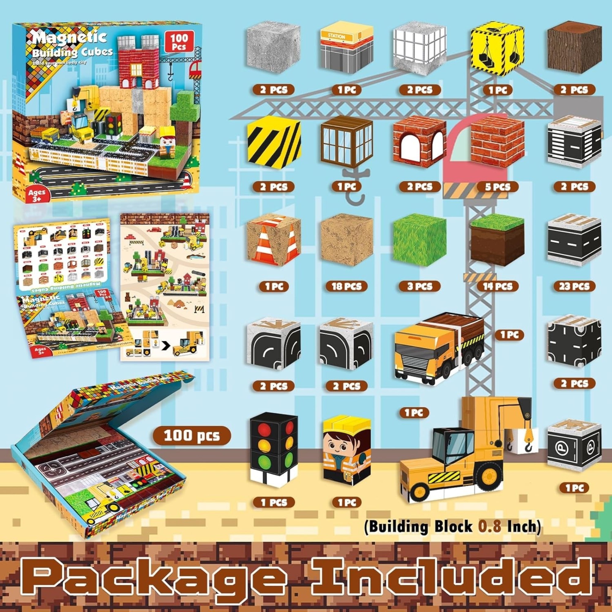Set cuburi magnetice de constructie Malvys®, joc educativ STEM cu ...