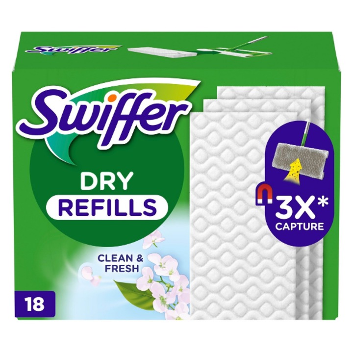 Rezerve Swiffer parfumate, 18 buc, perfecte pentru captura prafului, murdărie și păr, textil