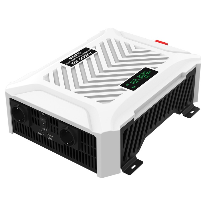 Invertor auto 3000W DATOUBOSS, 6000W putere maxima, 12V-230V, alb, 460x330x19mm