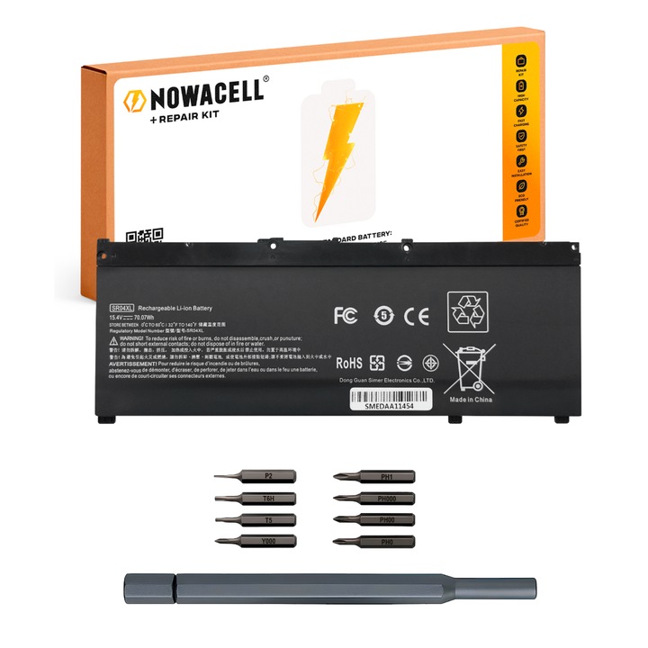 Батерия NOWACELL SR04XL за лаптоп, Li-Ion, 15.4V, 70.07Wh, пълен комплект с отвертка